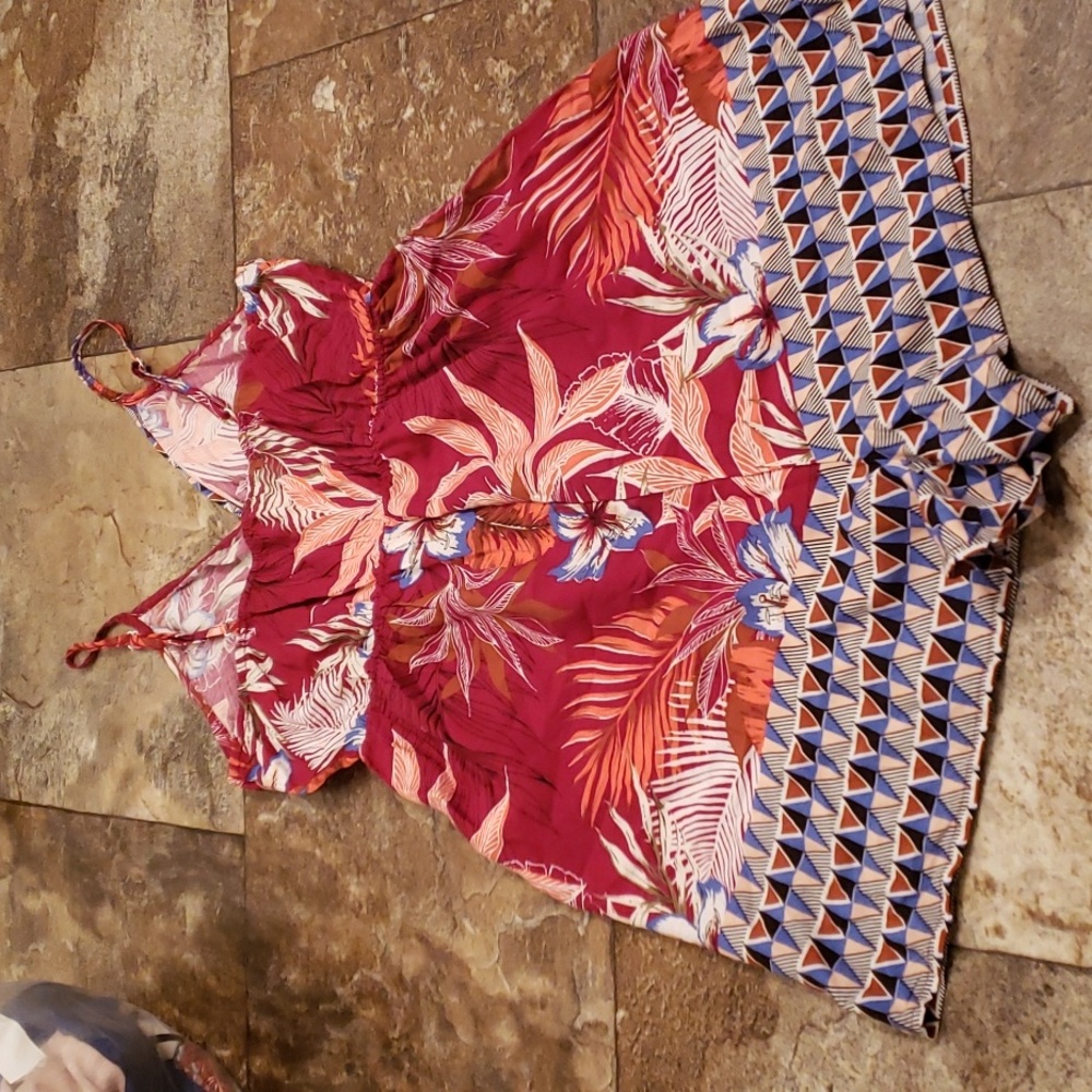 Cupshe S Red Tropical Floral Romper Swim Coverup Beach - Picture 2 of 4